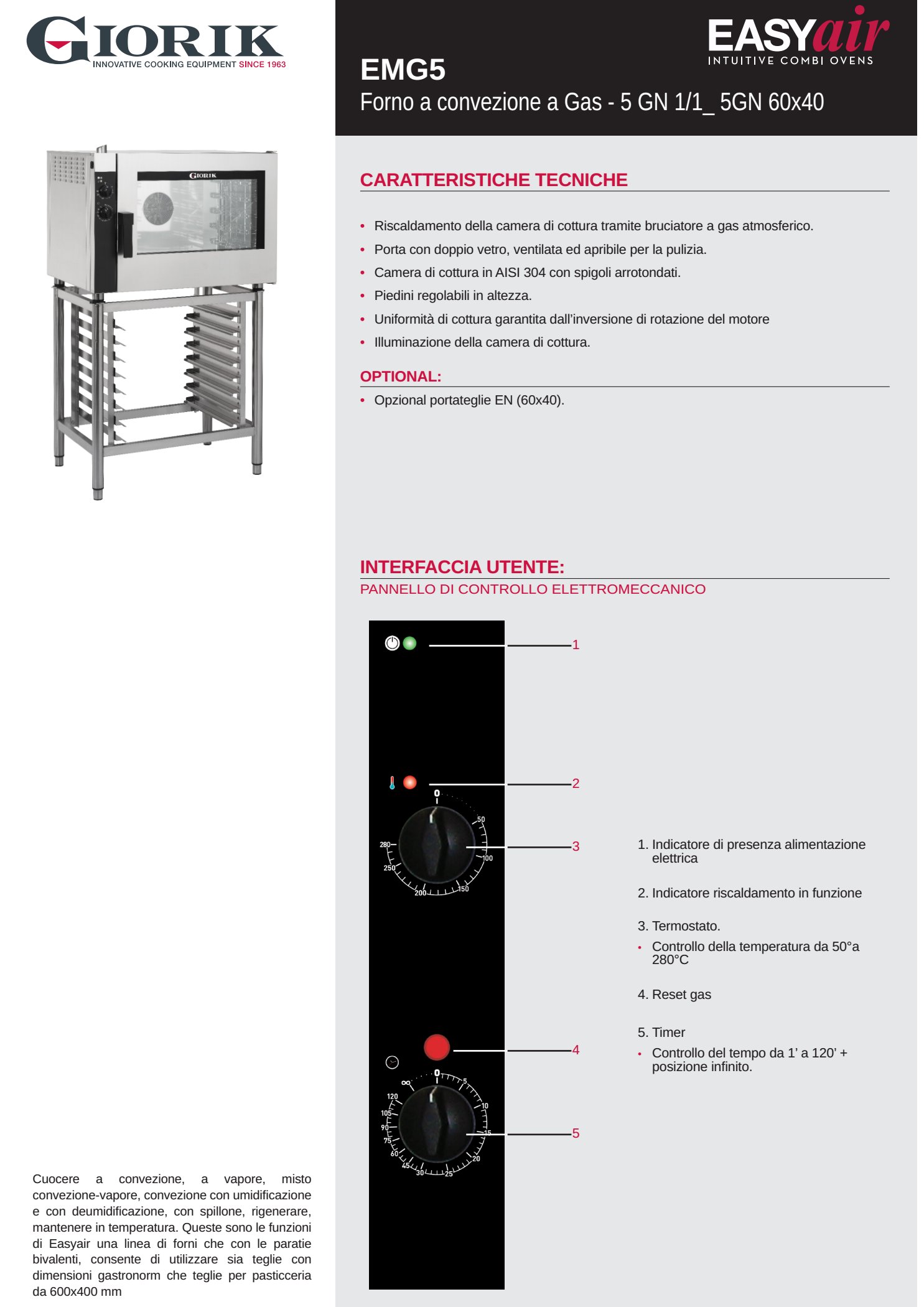 ▷ Horno a Gas de Vapor Directo 5 Bandejas GIORIK Easy Air ECG52