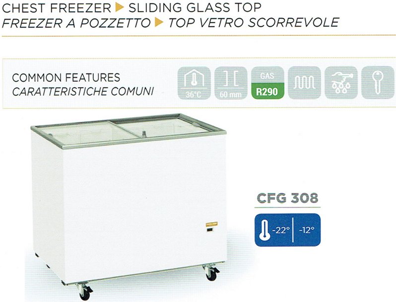 ECP317 - Pozzetto congelatore capacità 300 L con porte a vetro scorrevoli