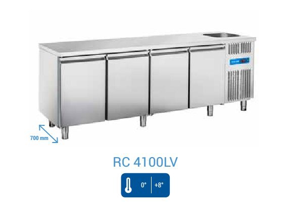 Tavolo refrigerato quattro porte RC 4100LV inox, 0/+8° con lavello.