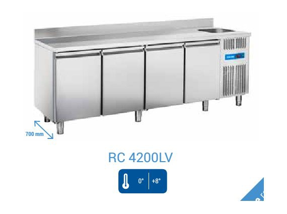 Tavolo refrigerato quattro porte RC 4200LV inox, 0/+8° con lavello.