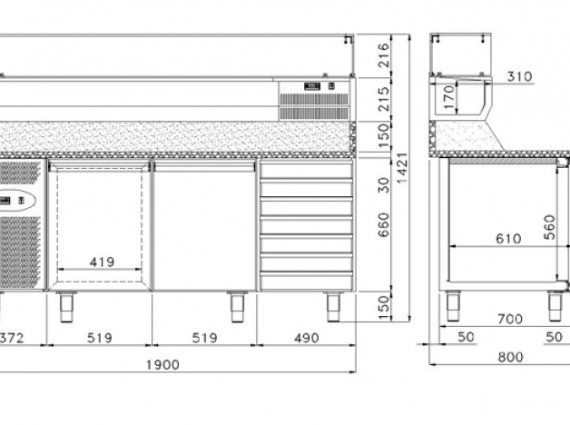 Banco pizza Tequila 1900 2P+7C vetrina refrigerata. - 1