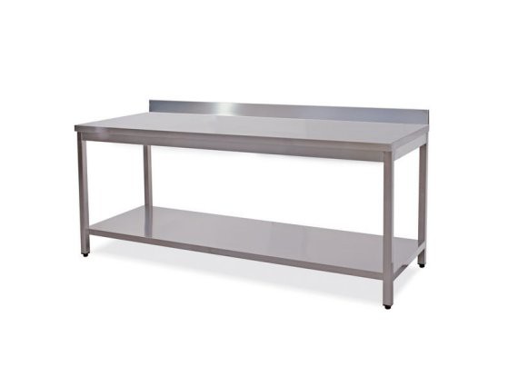 Tavoli inox con ripiano e alzatina cm.40-200x80.